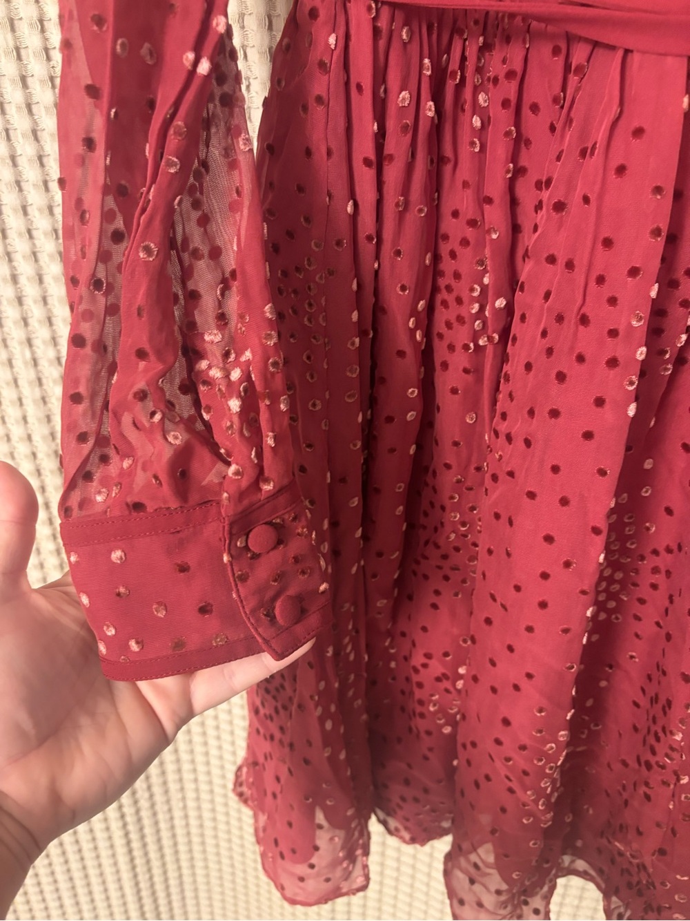 Kate Spade Maroon Festive Confetti Devore Long-Sleeve Mini Dress Size 6 - Picture 7 of 12